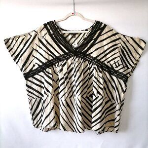 NEW Lane Bryant Womens Black Tan Striped Cold Shoulder Blouse Top Size 18/20